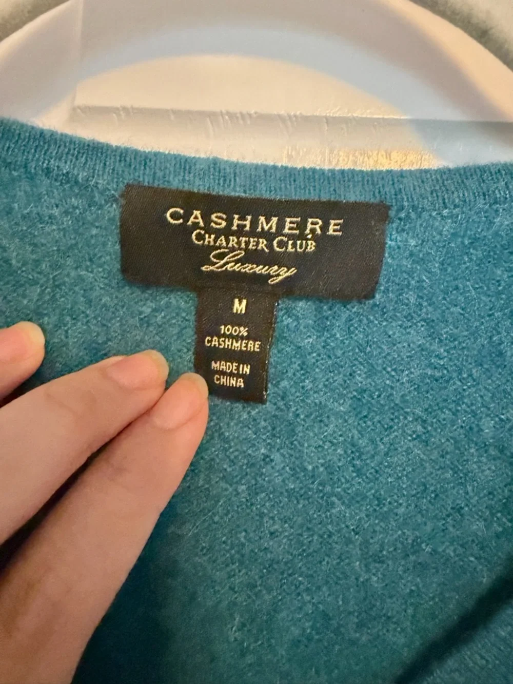 Charter Club 100% Cashmere Sweater Medium Teal Blue V Neck Soft Knit - Picture 4 of 8